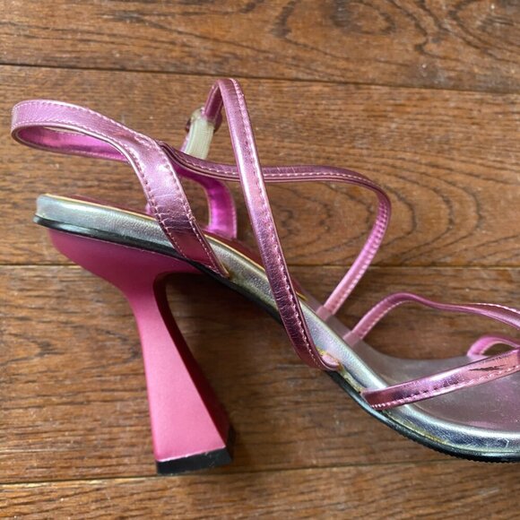 Size 7-8 pinkish purplish Metallic Strappy sandal Heels - Picture 5 of 8